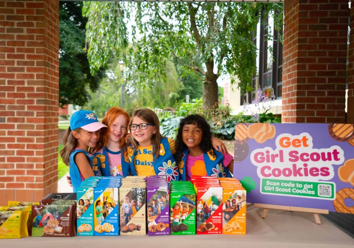 Girl Scouts selling cookies